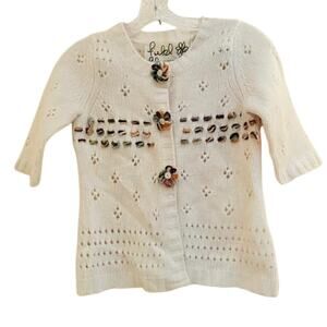 Anthropologie Field Flower XS JR Ivory Knit Cardigan Wool Angora Floral